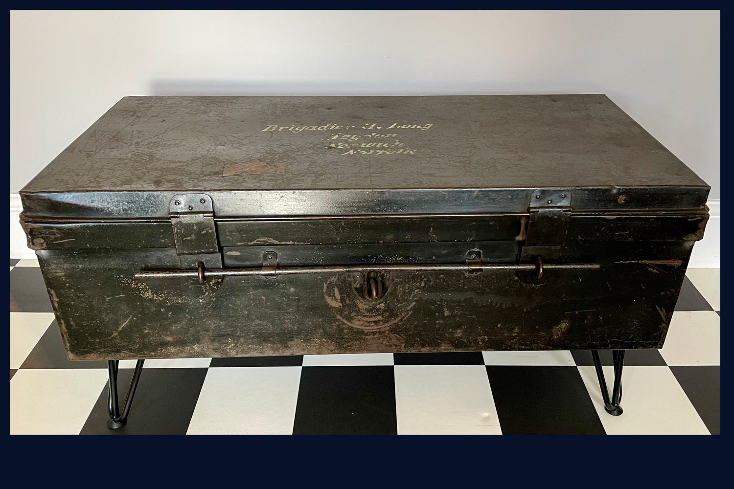 Wonderland Furniture Collection: Officer's Vintage Black Steel Trunk/Box/Coffee Table