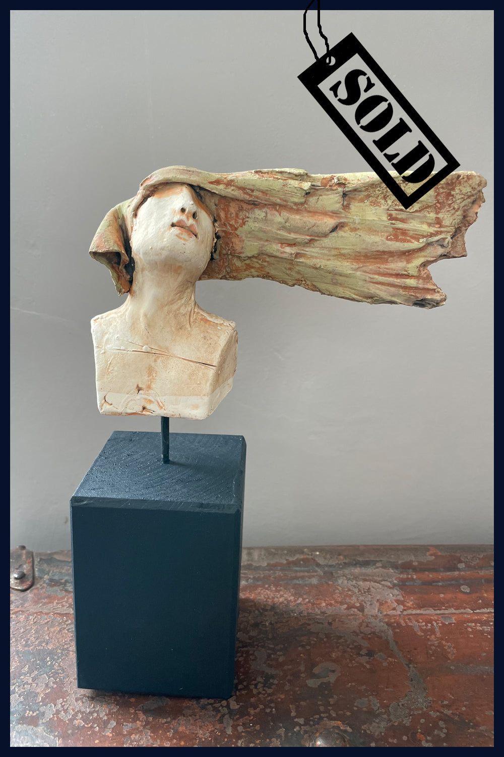 SOLD Small Head on Pediment (1) Ceramic Sculpture by Christy Keeney