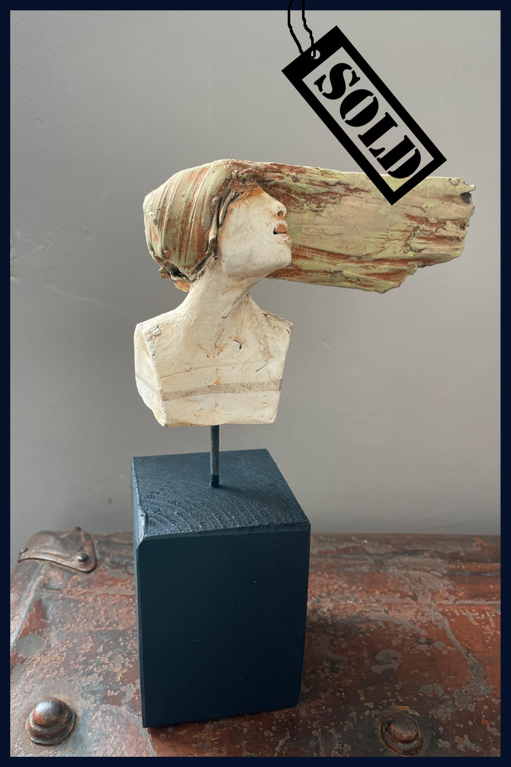 SOLD Small Head on Pediment (3) Ceramic Sculpture by Christy Keeney