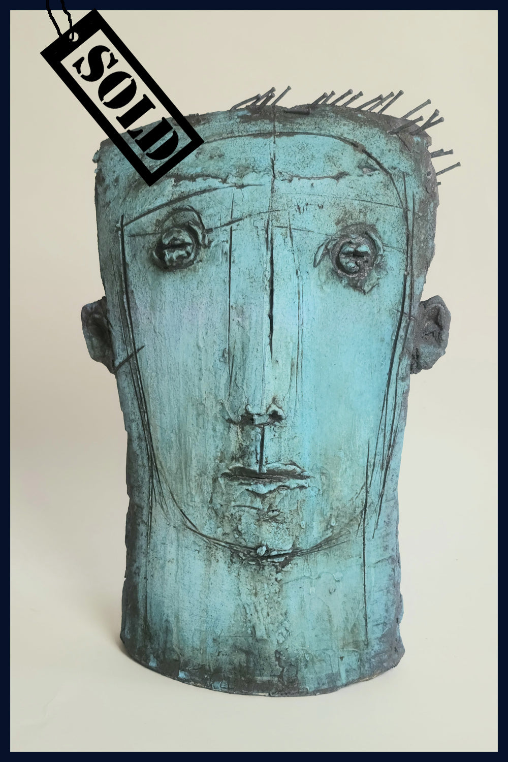 SOLD Blue Head Ceramic Sculpture by Christy Keeney