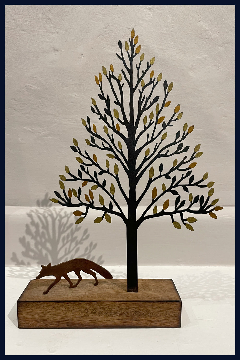 Gold Tree and Fox: Metal & Wood Sculpture by David Mayne