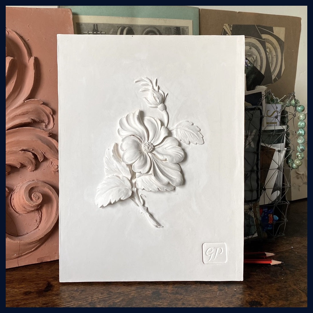 Wild Rose: Plaster Panel Art by Geoffrey Preston