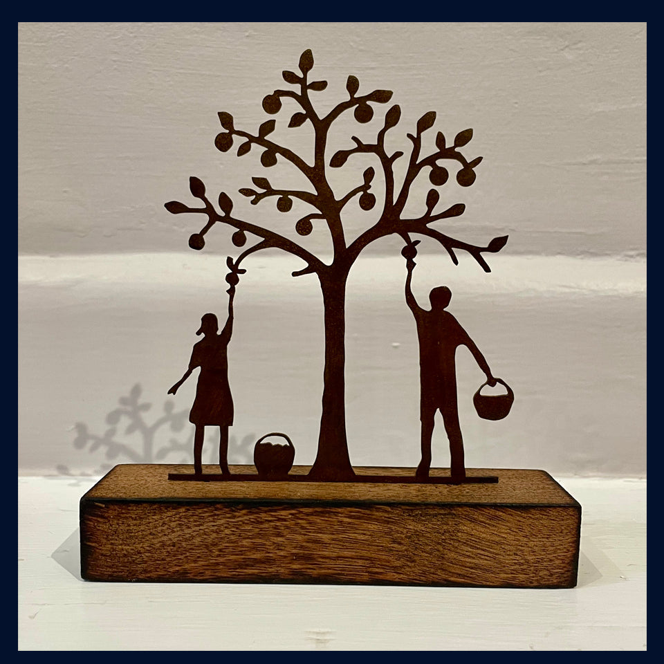 Miniature Apple Pickers: Metal & Wood Sculpture by David Mayne