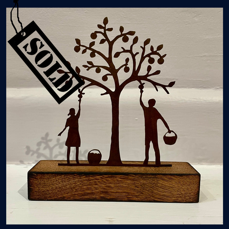 SOLD - Miniature Apple Pickers: Metal & Wood Sculpture by David Mayne