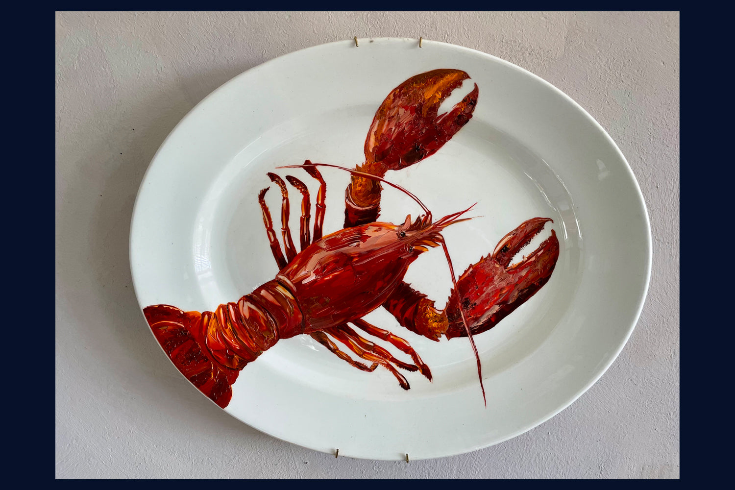 Plated: original fine art oil painting on a late 1890s large John Maddock & Sons platter - lobster