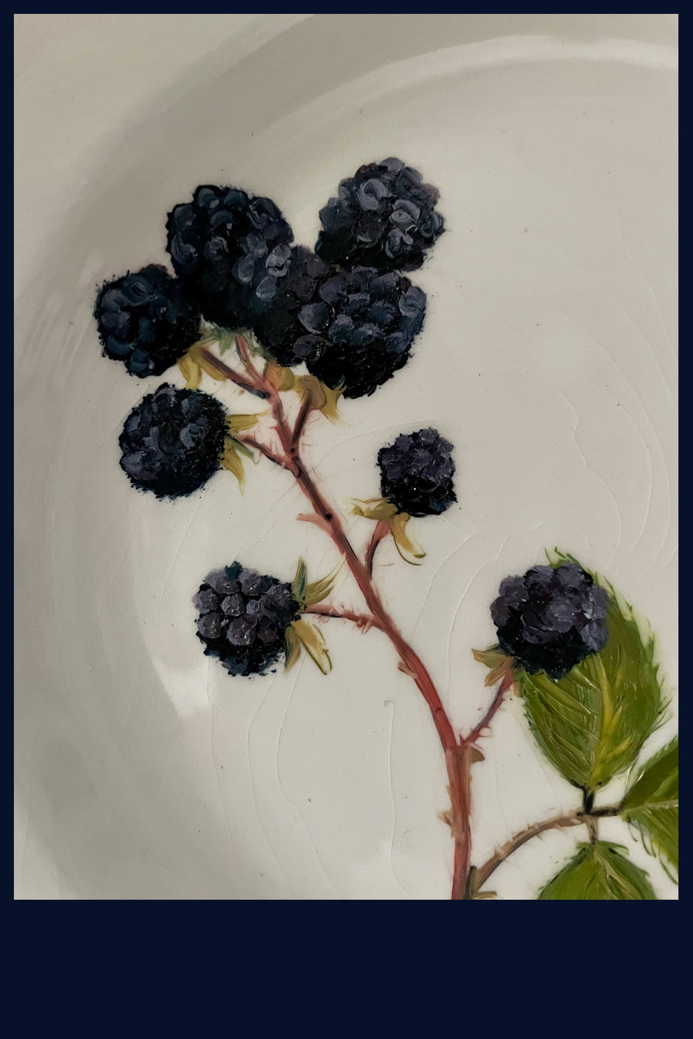 SOLD - Plated: original fine art oil painting on a vintage plate - Blackberries