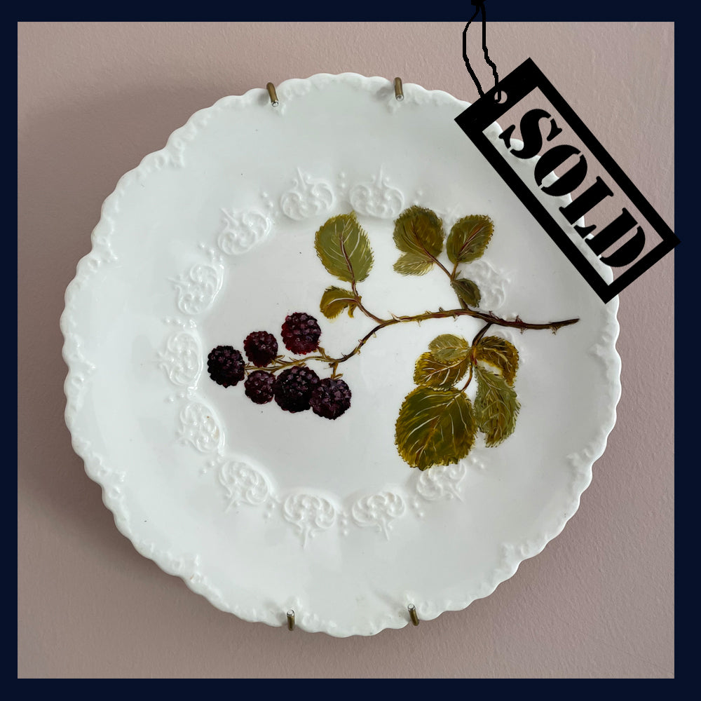SOLD Plated: original fine art oil painting on an antique plate - blackberries