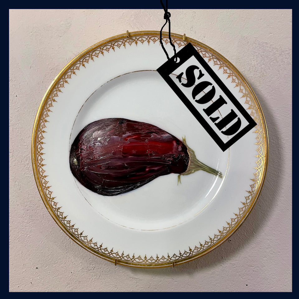 SOLD Plated: original fine art oil painting on an antique plate - aubergine