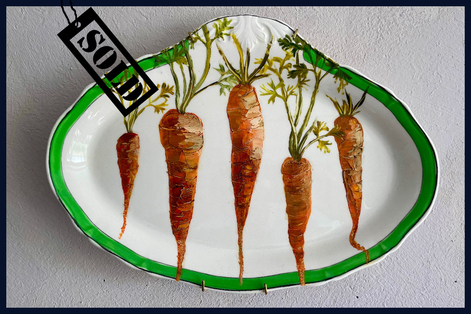 SOLD Plated: original fine art oil painting on an unusual vintage side plate - 5 carrots