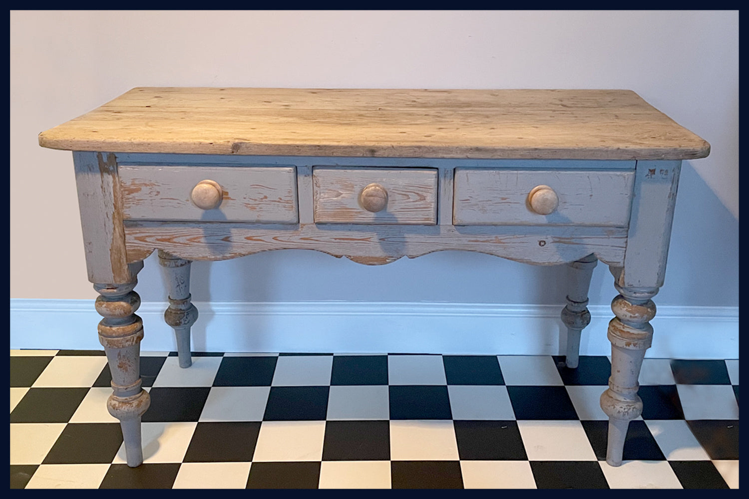 Wonderland Furniture Collection: Victorian Scrubbed-Top Distressed Paint Kitchen Table with 3 Drawers